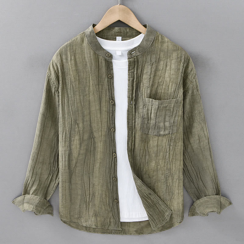 Ramie Linen Stand Collar Breathable Daily Meditation Men's Shirt