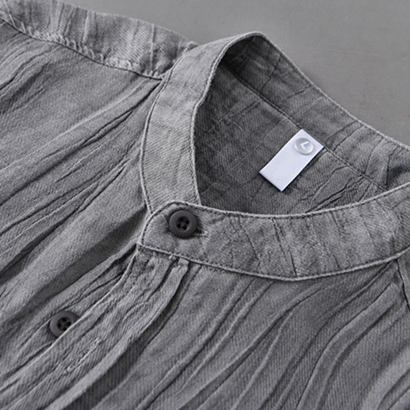 Ramie Linen Stand Collar Breathable Daily Meditation Men's Shirt
