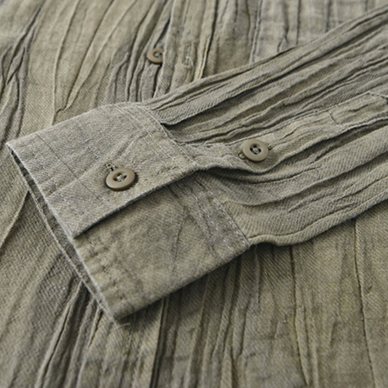 Ramie Linen Stand Collar Breathable Daily Meditation Men's Shirt