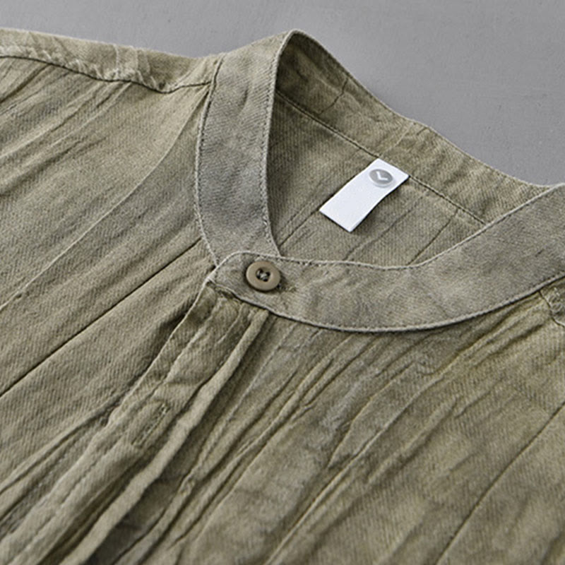 Ramie Linen Stand Collar Breathable Daily Meditation Men's Shirt