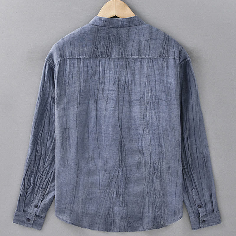 Ramie Linen Stand Collar Breathable Daily Meditation Men's Shirt
