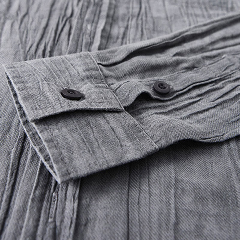Ramie Linen Stand Collar Breathable Daily Meditation Men's Shirt