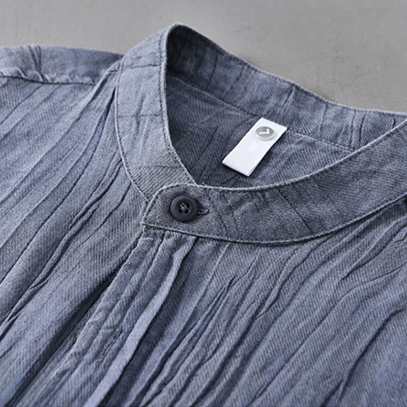 Ramie Linen Stand Collar Breathable Daily Meditation Men's Shirt