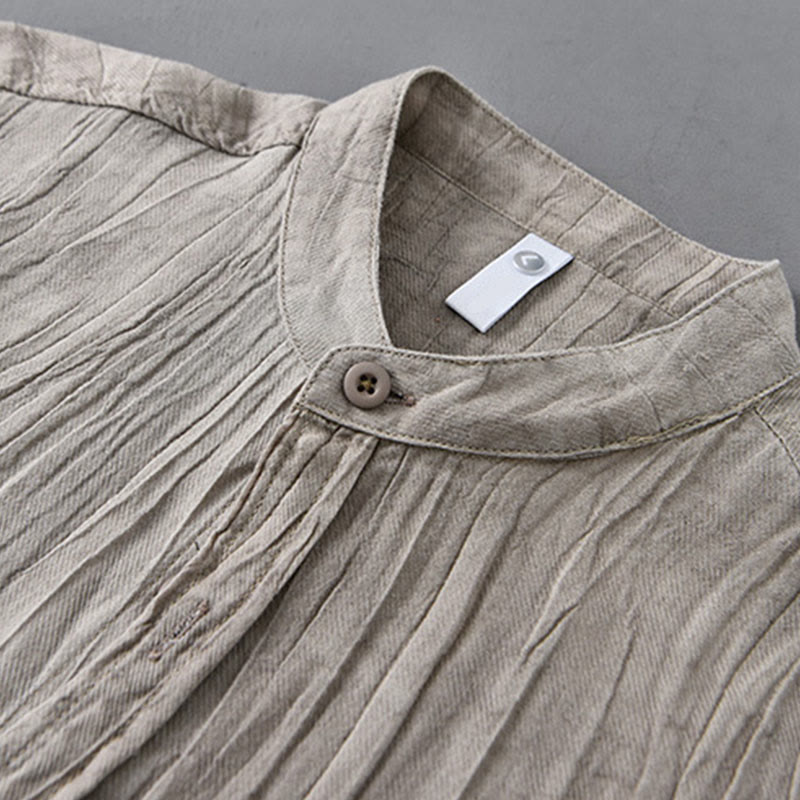 Ramie Linen Stand Collar Breathable Daily Meditation Men's Shirt