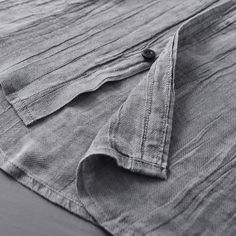 Ramie Linen Stand Collar Breathable Daily Meditation Men's Shirt