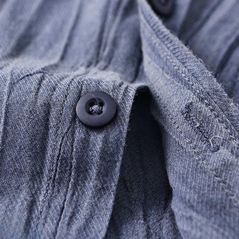 Ramie Linen Stand Collar Breathable Daily Meditation Men's Shirt