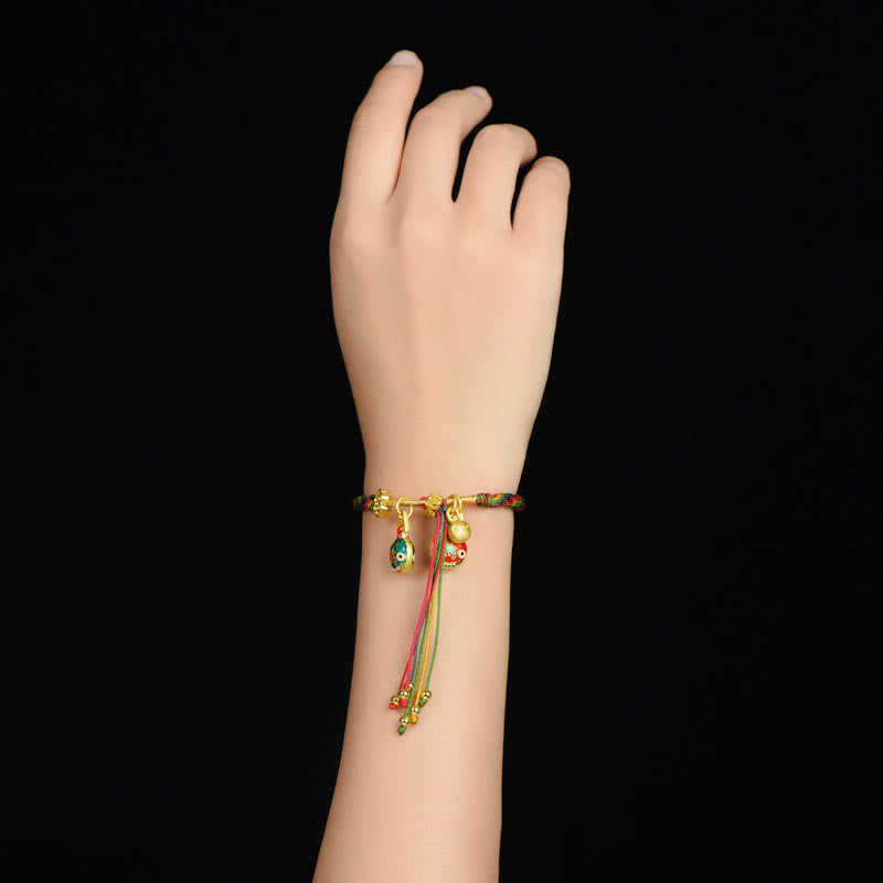 Hand-Braided Red String Pixiu & Endless Knot Gold Accent Family Bracelet