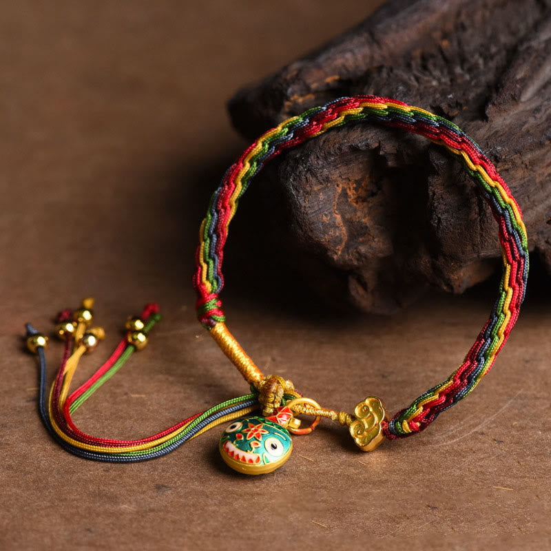 Hand-Braided Red String Pixiu & Endless Knot Gold Accent Family Bracelet