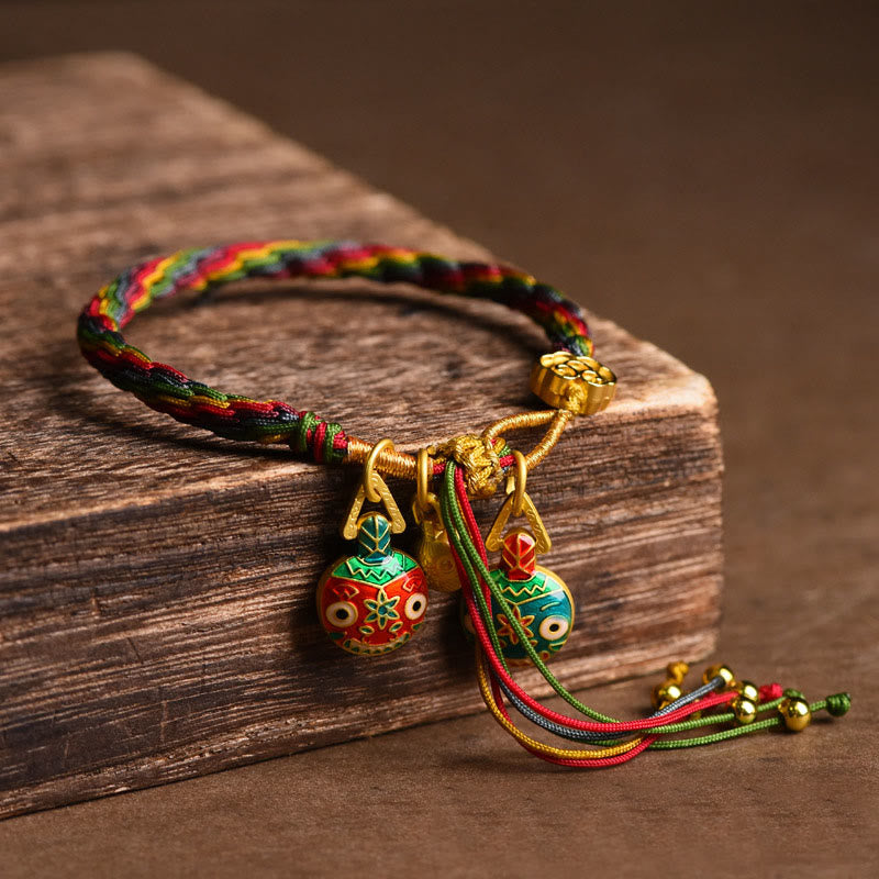 Hand-Braided Red String Pixiu & Endless Knot Gold Accent Family Bracelet