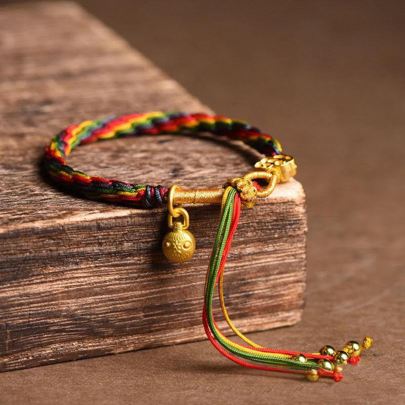 Hand-Braided Red String Pixiu & Endless Knot Gold Accent Family Bracelet