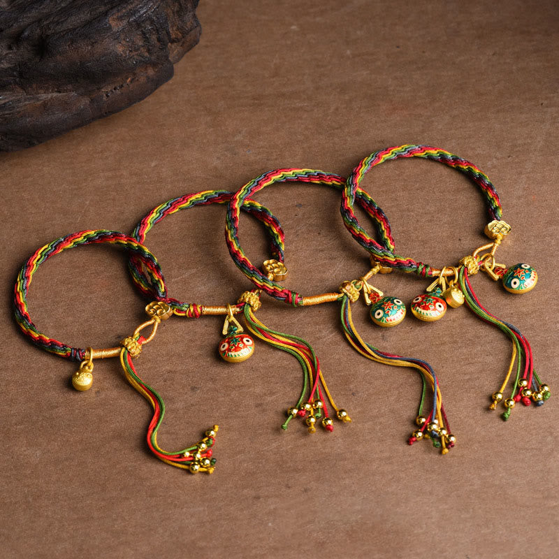 Hand-Braided Red String Pixiu & Endless Knot Gold Accent Family Bracelet