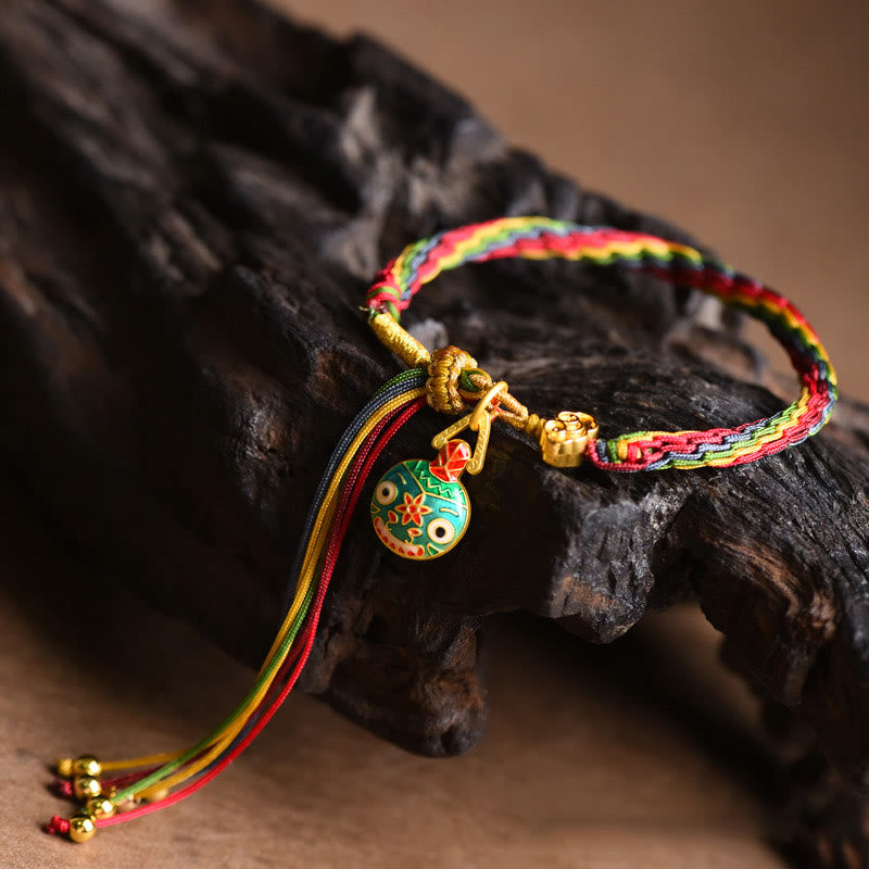 Hand-Braided Red String Pixiu & Endless Knot Gold Accent Family Bracelet