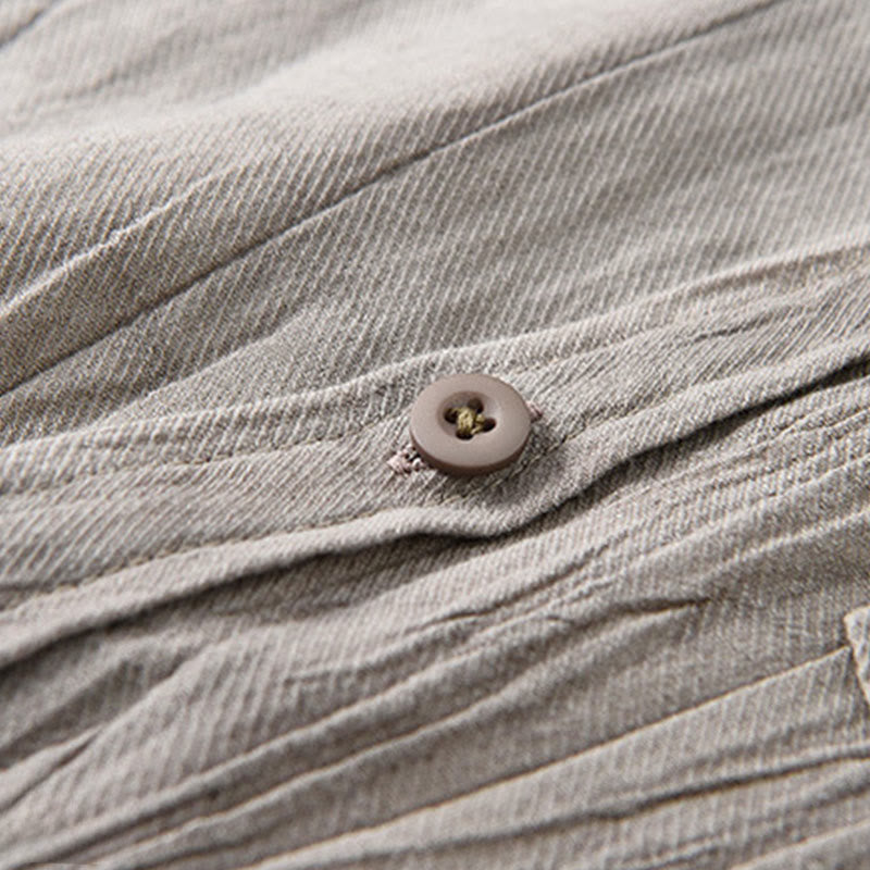 Solid Long Sleeve Stand Collar Wrinkles Button Down Ramie Linen Men's Shirts
