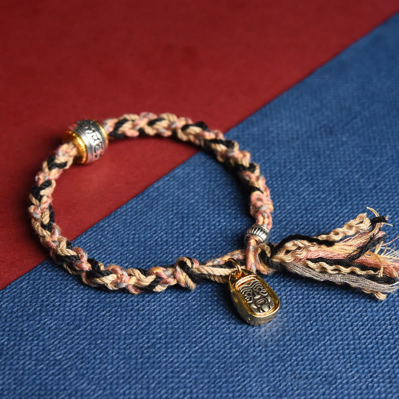Tibet Om Mani Padme Hum Carved Zakiram Focus Rope Bracelet