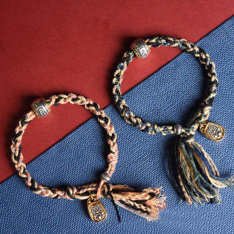 Tibet Om Mani Padme Hum Carved Zakiram Focus Rope Bracelet
