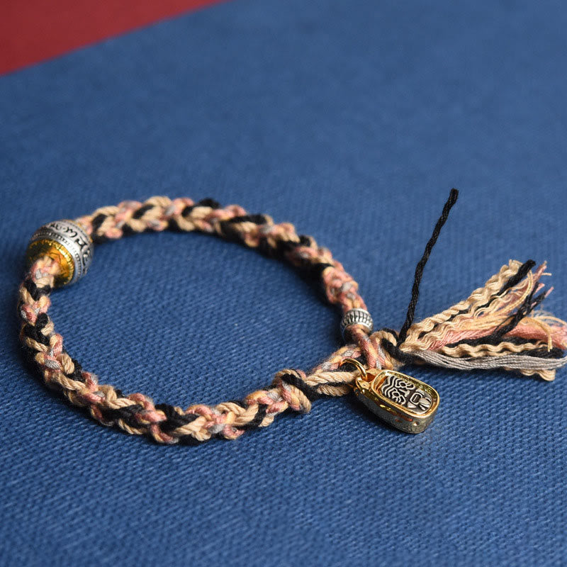 Tibet Om Mani Padme Hum Carved Zakiram Focus Rope Bracelet