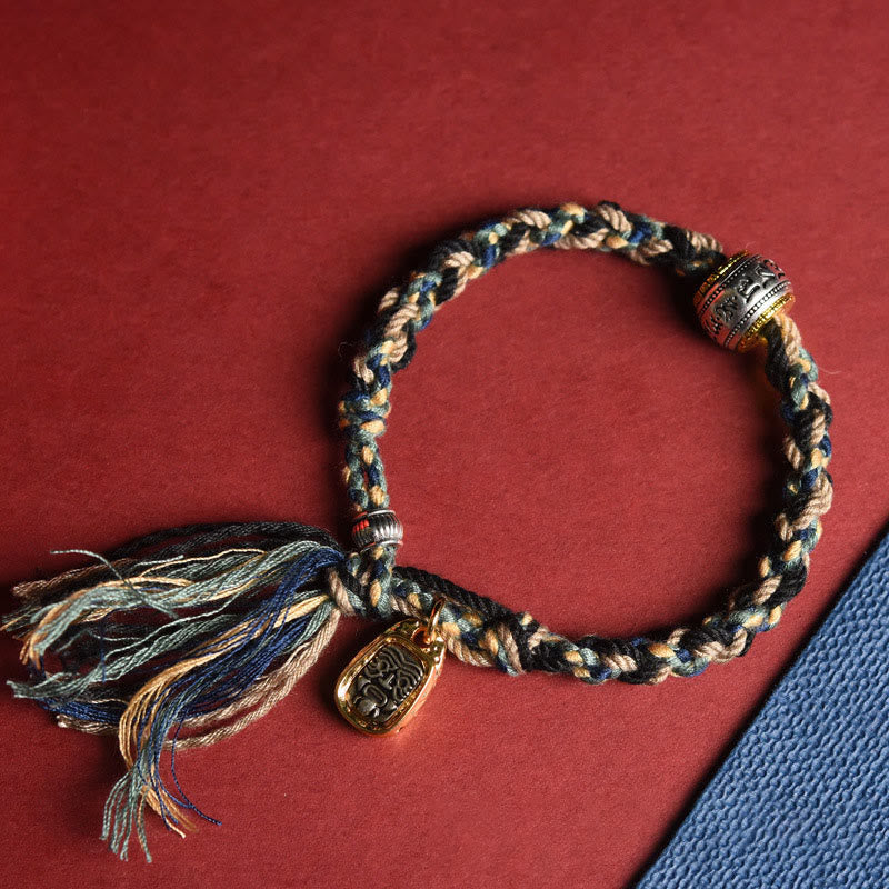 Tibet Om Mani Padme Hum Carved Zakiram Focus Rope Bracelet