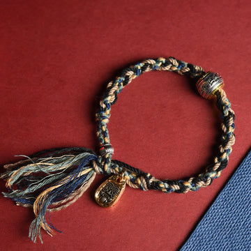 Tibet Om Mani Padme Hum Carved Zakiram Focus Rope Bracelet