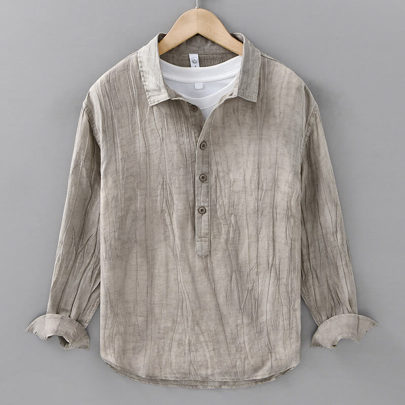 Breathable Ramie Linen Stand Collar Mindful Meditation Men's Shirt