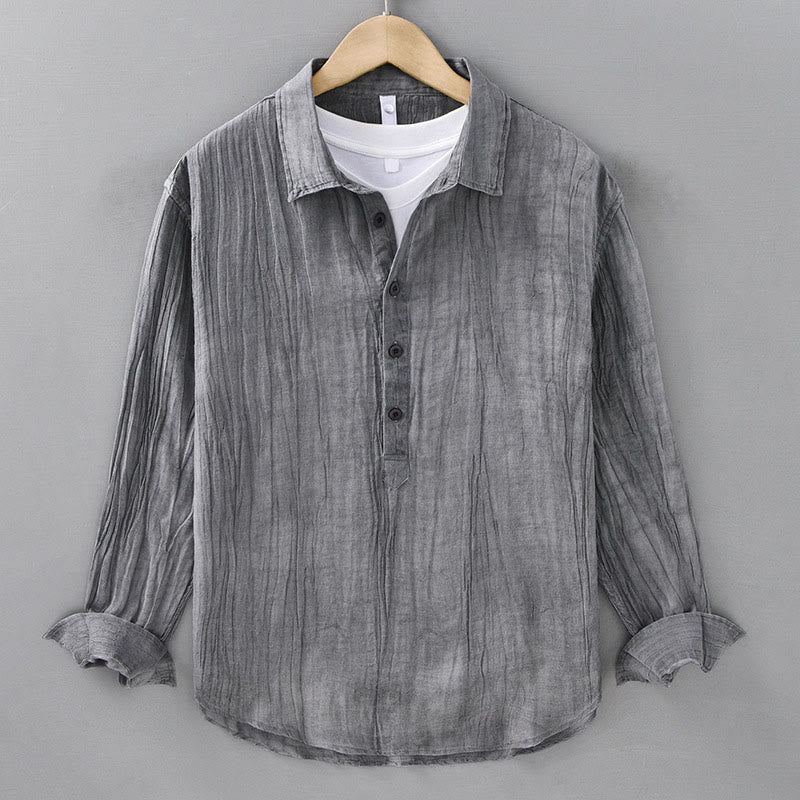 Breathable Ramie Linen Stand Collar Mindful Meditation Men's Shirt