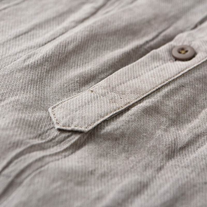 Breathable Ramie Linen Stand Collar Mindful Meditation Men's Shirt