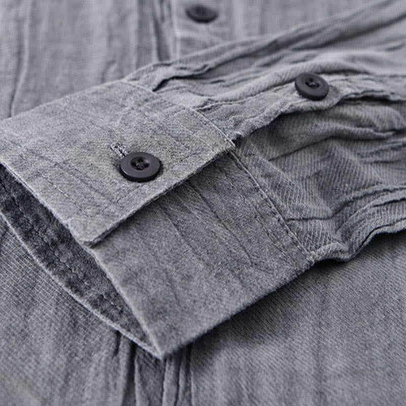 Breathable Ramie Linen Stand Collar Mindful Meditation Men's Shirt