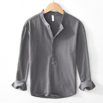 Spring Fall Solid Long Sleeve Half Button Cotton Men's Shirts