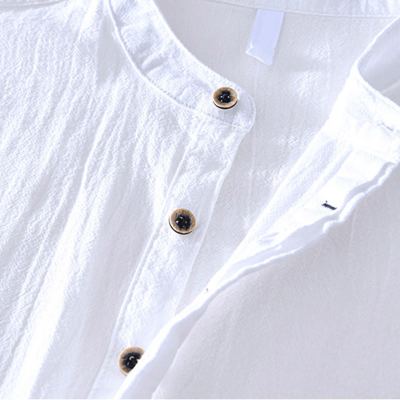 Spring Fall Solid Long Sleeve Half Button Cotton Men's Shirts