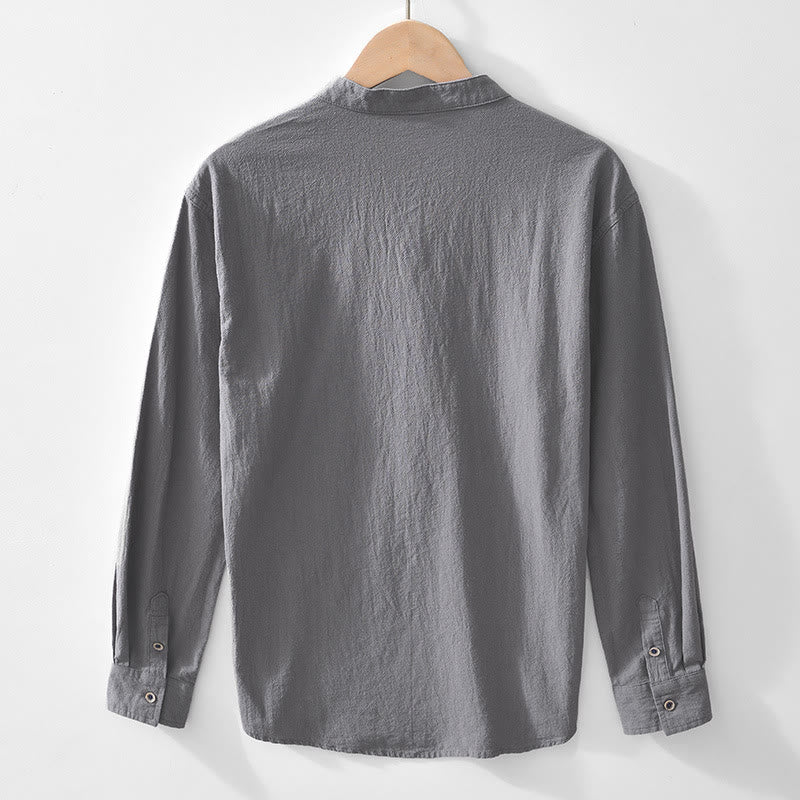Spring Fall Solid Long Sleeve Half Button Cotton Men's Shirts