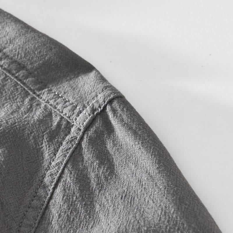 Spring Fall Solid Long Sleeve Half Button Cotton Men's Shirts