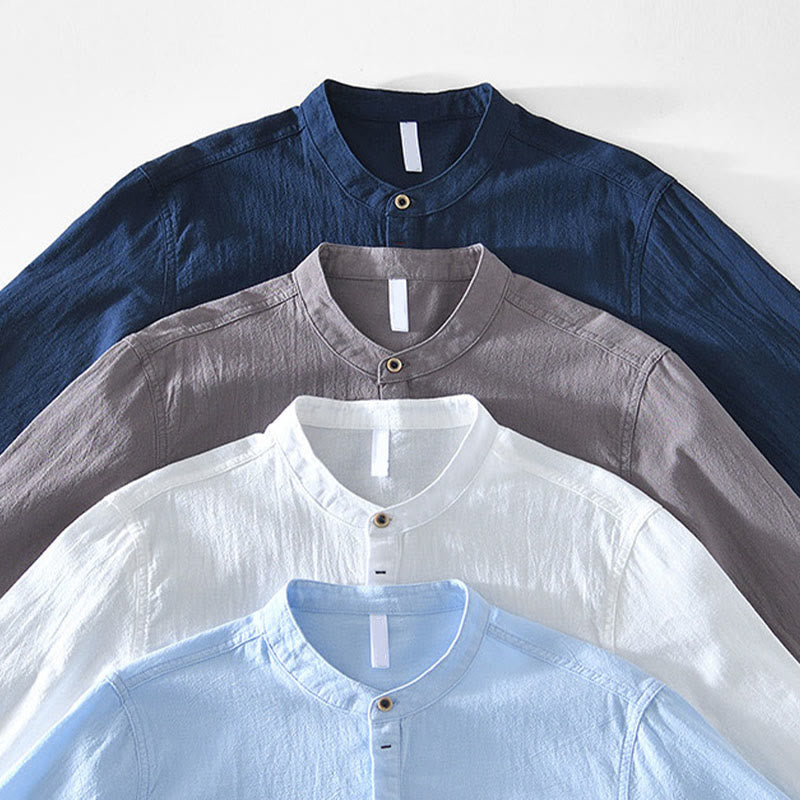 Spring Fall Solid Long Sleeve Half Button Cotton Men's Shirts
