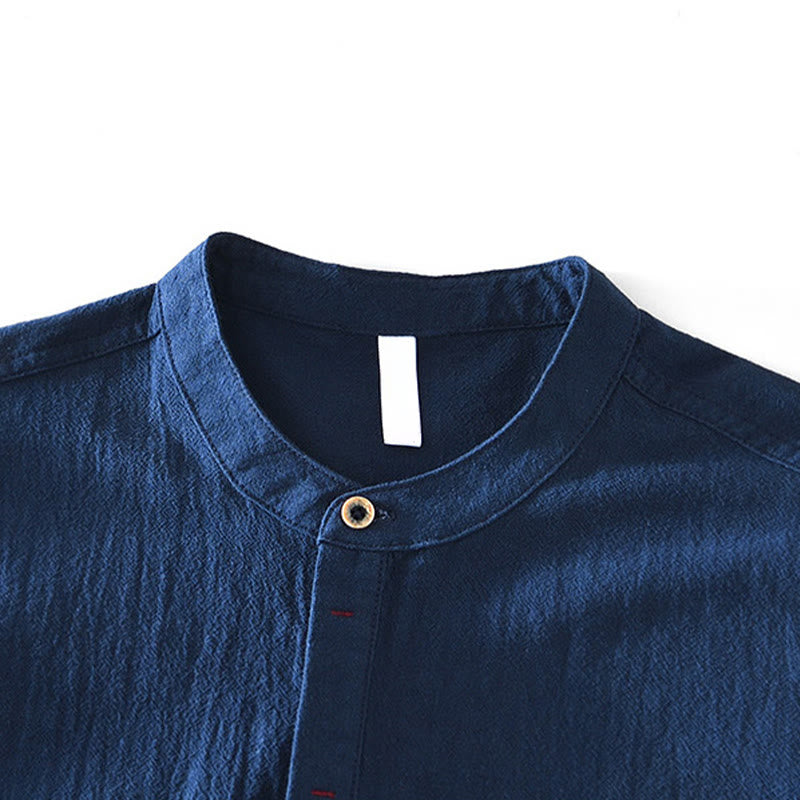 Spring Fall Solid Long Sleeve Half Button Cotton Men's Shirts