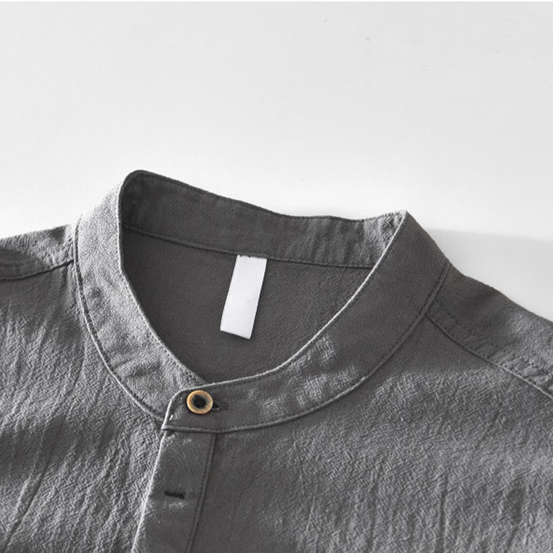 Spring Fall Solid Long Sleeve Half Button Cotton Men's Shirts