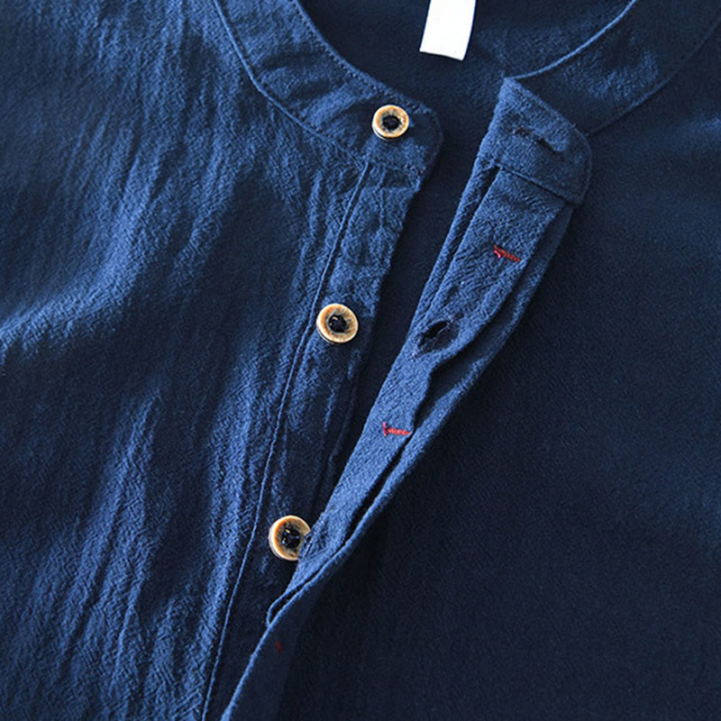 Spring Fall Solid Long Sleeve Half Button Cotton Men's Shirts