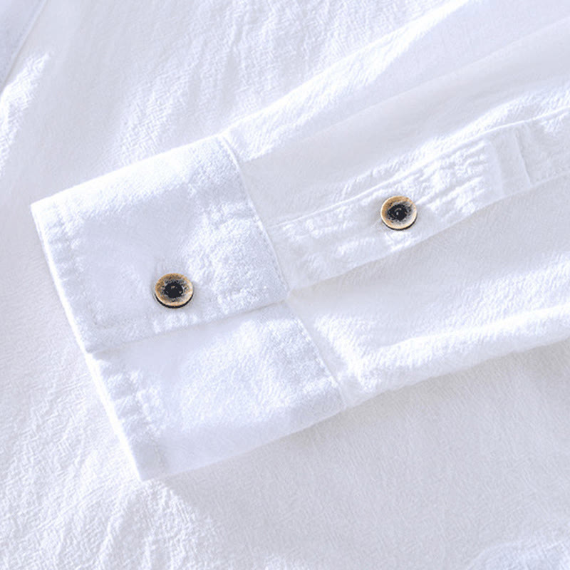 Spring Fall Solid Long Sleeve Half Button Cotton Men's Shirts
