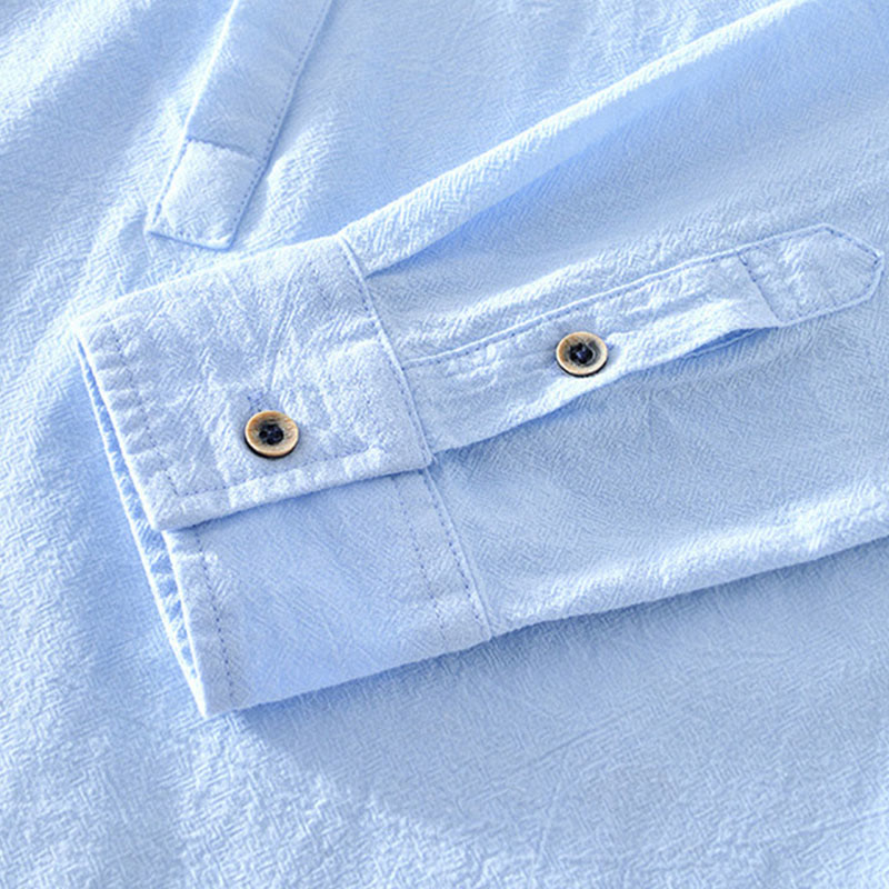 Spring Fall Solid Long Sleeve Half Button Cotton Men's Shirts