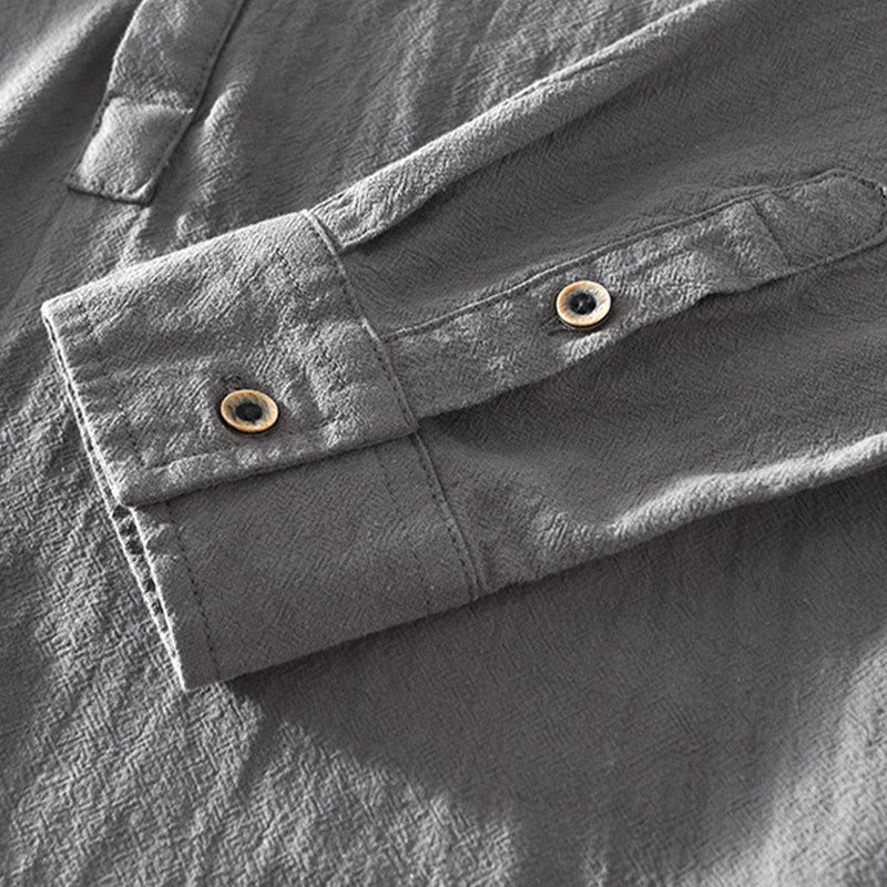 Spring Fall Solid Long Sleeve Half Button Cotton Men's Shirts