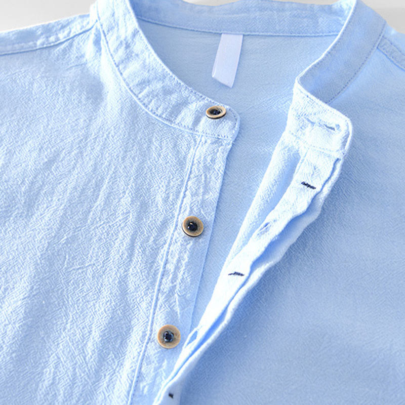 Spring Fall Solid Long Sleeve Half Button Cotton Men's Shirts