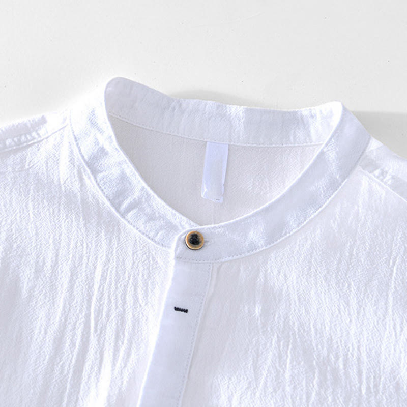 Spring Fall Solid Long Sleeve Half Button Cotton Men's Shirts