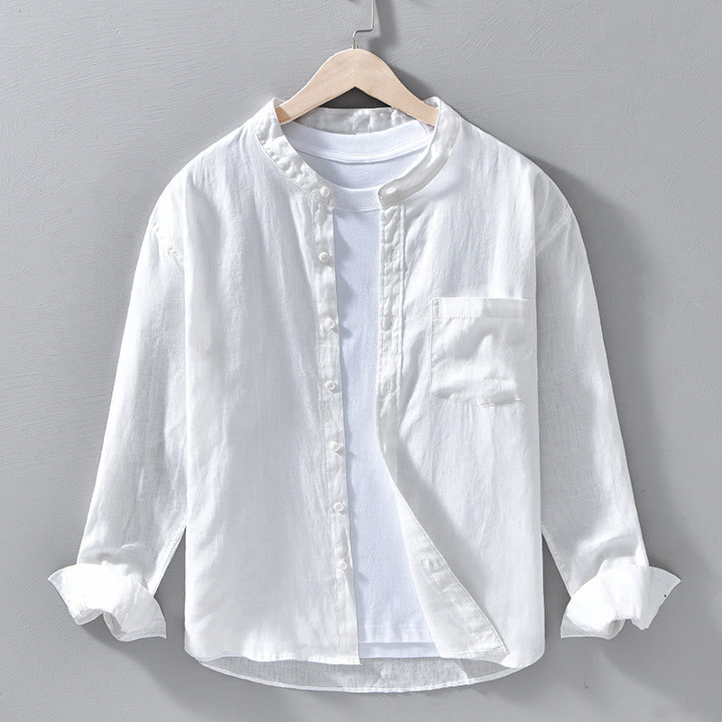 Breathable Linen Stand-Collar Long-Sleeve Meditation Shirt