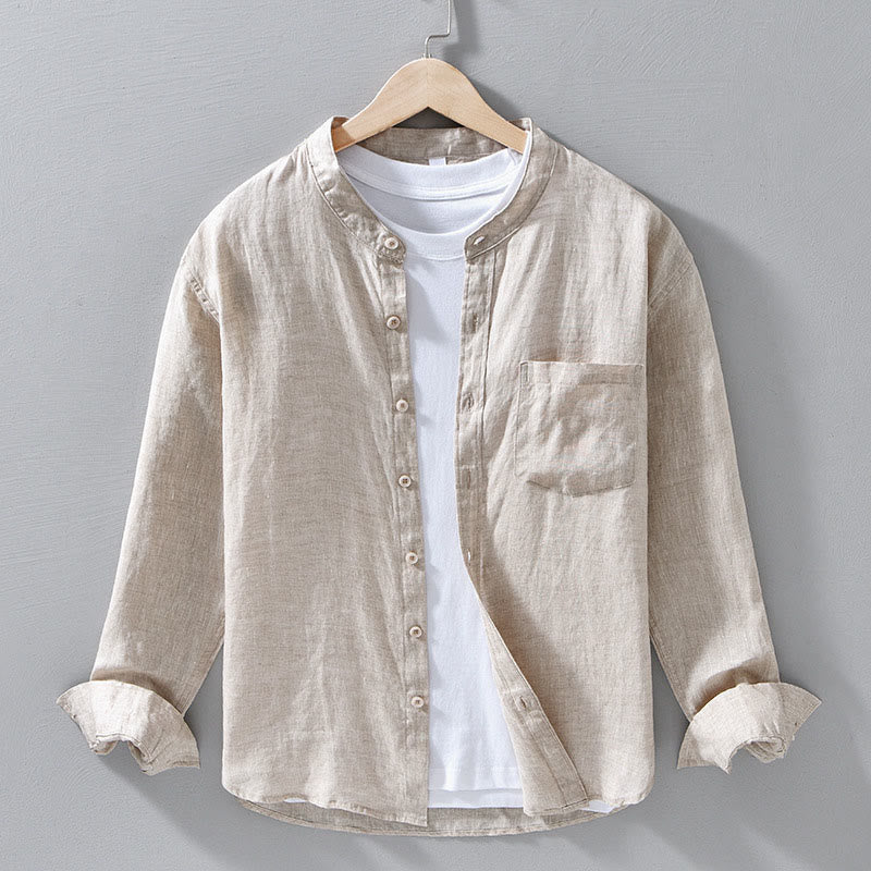 Breathable Linen Stand-Collar Long-Sleeve Meditation Shirt