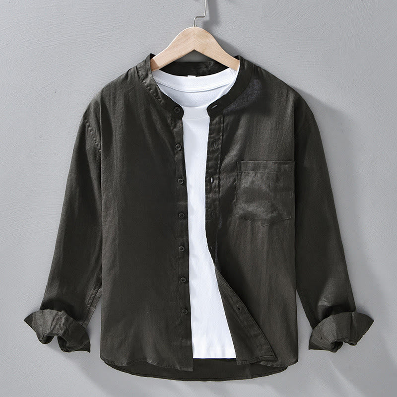 Breathable Linen Stand-Collar Long-Sleeve Meditation Shirt