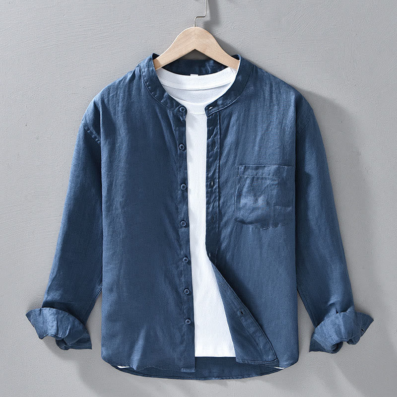 Breathable Linen Stand-Collar Long-Sleeve Meditation Shirt