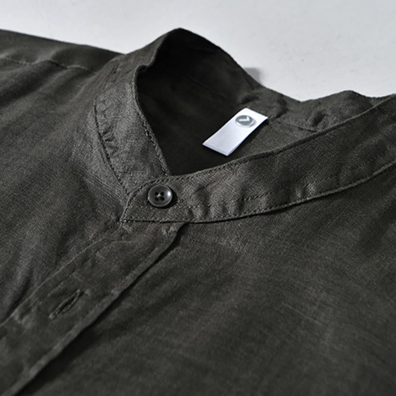 Breathable Linen Stand-Collar Long-Sleeve Meditation Shirt
