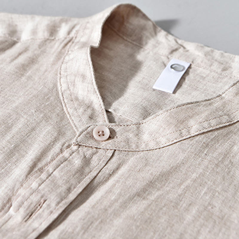 Breathable Linen Stand-Collar Long-Sleeve Meditation Shirt