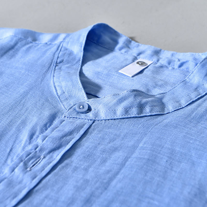 Breathable Linen Stand-Collar Long-Sleeve Meditation Shirt