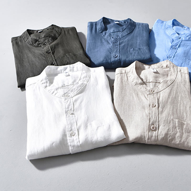 Breathable Linen Stand-Collar Long-Sleeve Meditation Shirt