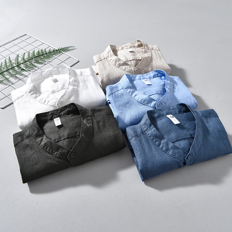 Breathable Linen Stand-Collar Long-Sleeve Meditation Shirt