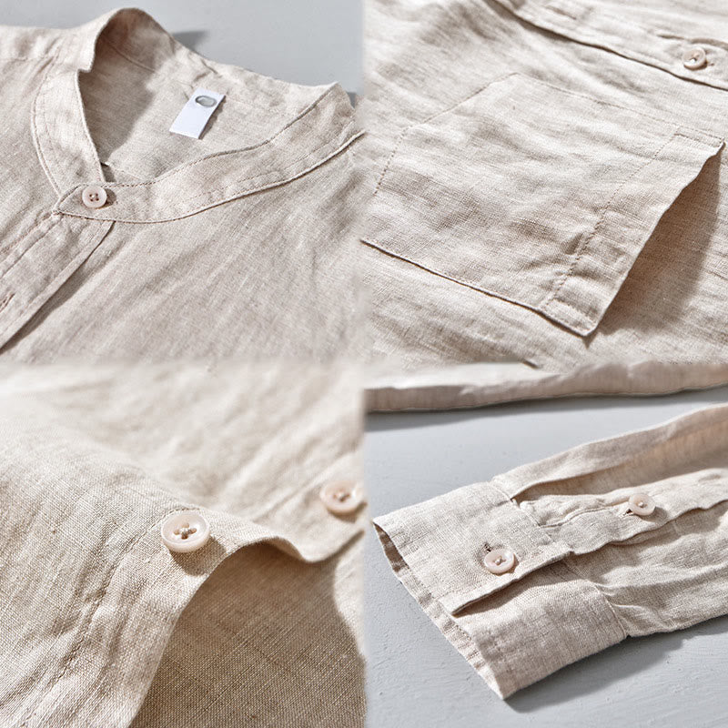 Breathable Linen Stand-Collar Long-Sleeve Meditation Shirt