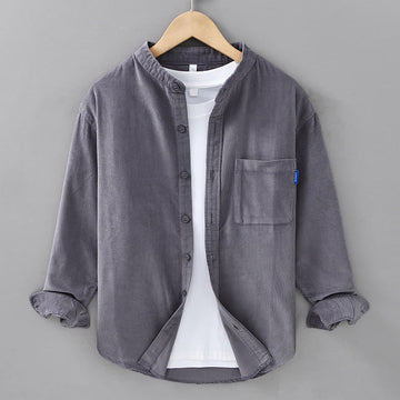 Tactile Corduroy Stand Collar Long Sleeve Regular Fit Jacket
